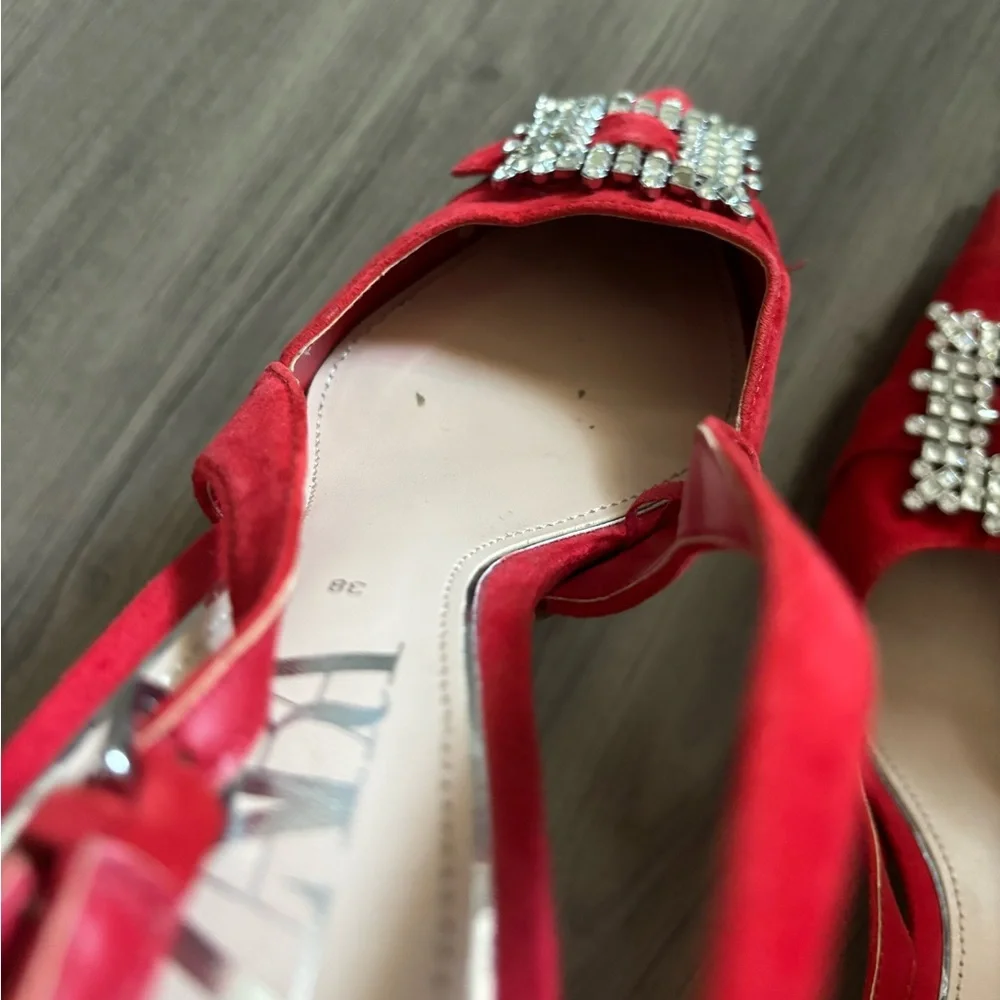 WORN TWICE - ZARA RED SPARKLE KITTEN HEEL - Picture 11 of 11